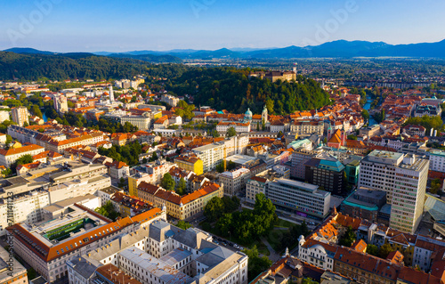 Panoramic view of capital of Slovenia Ljubljana on sunny day