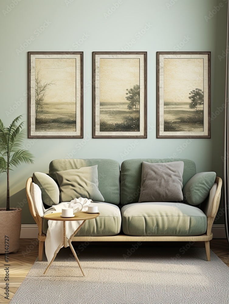 Fototapeta premium Coastal Nautical Meadows: Vintage Serenity Wall Art - Seashore Landscapes Collection
