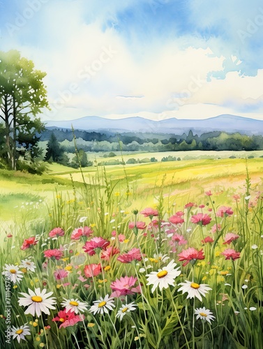Vibrant Meadows: Pastoral Watercolor Scenes