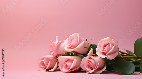 Wallpaper Mural Pink roses placed on a plain pink background, can be used for greeting cards, postcards, poster designs Torontodigital.ca