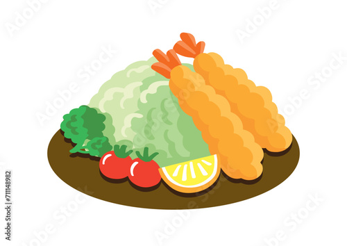 Illustration of delicious fried shrimp and salad
美味しそうなエビフライとサラダのイラスト