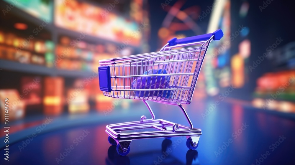 Macro shot of a shopping cart icon overlaid on a realworld product, hinting at the use of augmented reality technology.