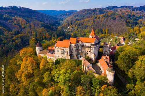 Above view of medieval castle Pernstein. South Moravian region. Czech Republic © JackF