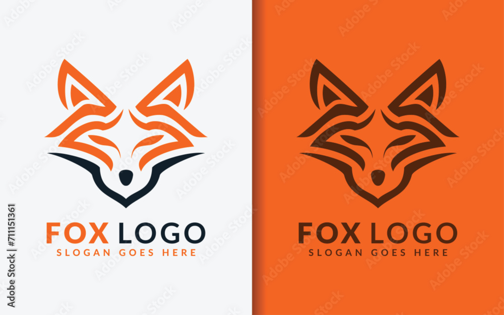Simple Minimalist Fox Logo Design. Isolated on White and Orange Background. Flat Vector Logo Illustration.