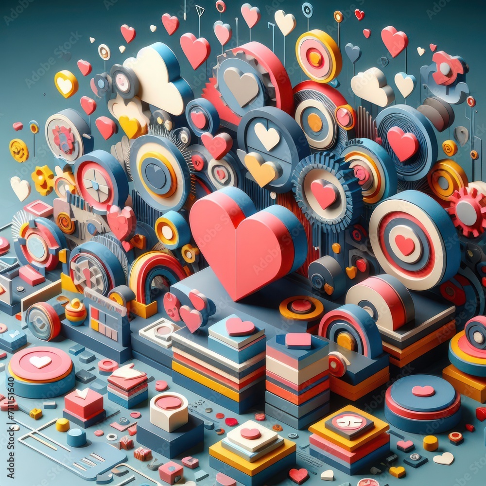 Obraz premium background with hearts or gift box with heart shaped balloons valentine