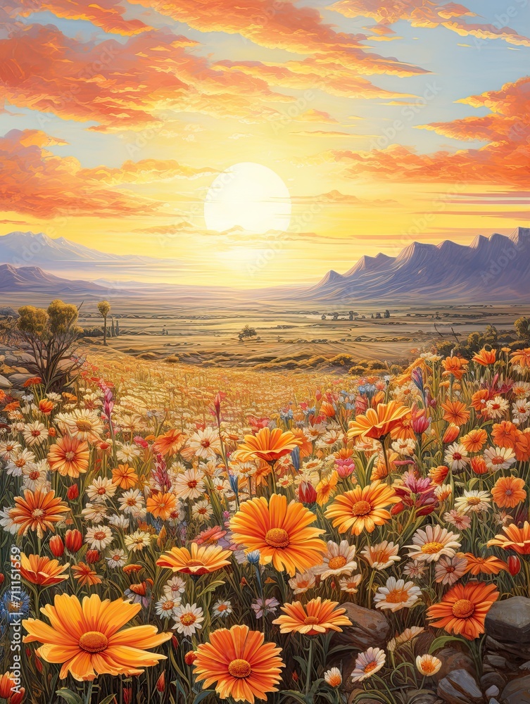 Southwestern Desert Landscapes: Timeless Vintage Wildflower Field Paintings in Desert Regions