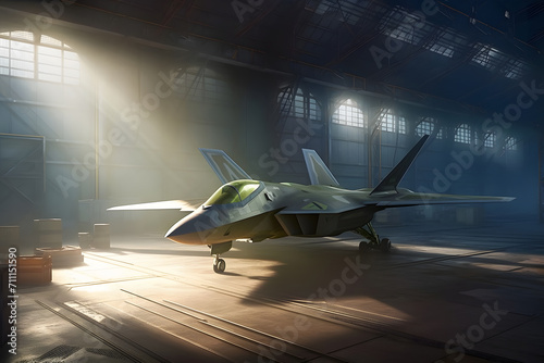 Fictional stealth fighter plane. Neural network AI generated art photo