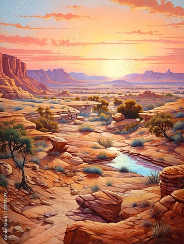 Southwestern Desert Landscapes: Vintage Landscape Painting Craftsmanship Amidst Desert Vistas