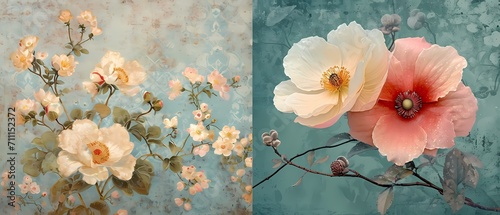 classic cherry blossom digital collage illustration © Wipada