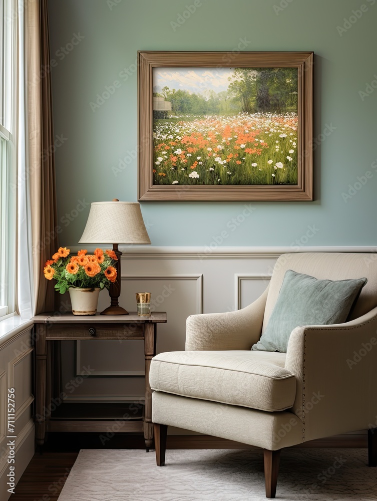 Fototapeta premium Vintage Wildflower Landscapes: Timeless Impressionist Heritage Decor