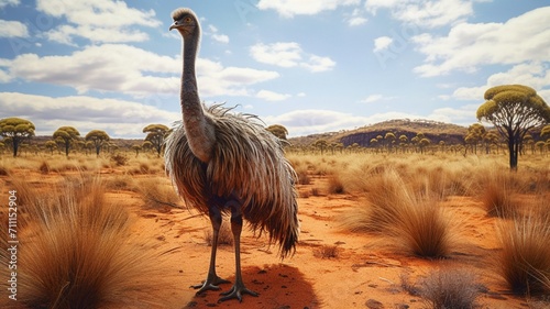 Majestic Crane Standing Tall Amidst Barren Desert Landscape - AI-Generative