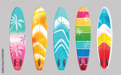Summer surfboard element vector set design. Surfboard collection in colorful pattern and prints decoration for surfing activity. Vector illustration summer surfboard collection.
 photo