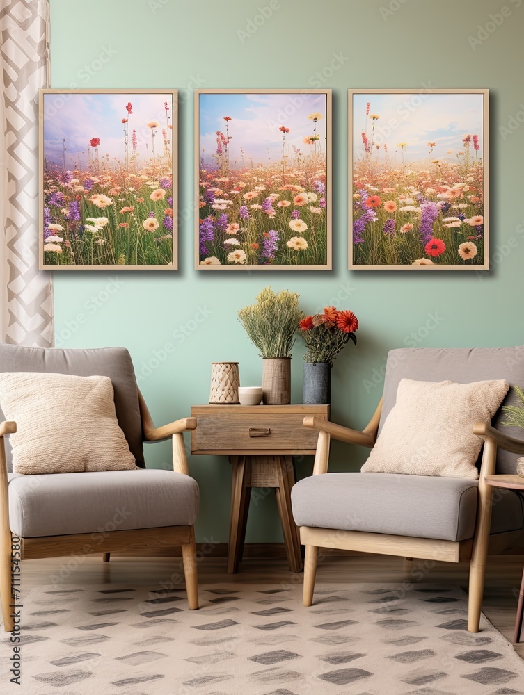 Fototapeta premium Vintage Oceanfront Canvases: Wildflower Beach Art in Vintage Print Style