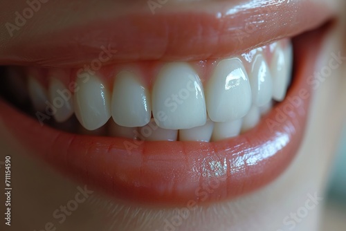 Perfect white teeth smile of a young woman. The result of the teeth whitening procedure.