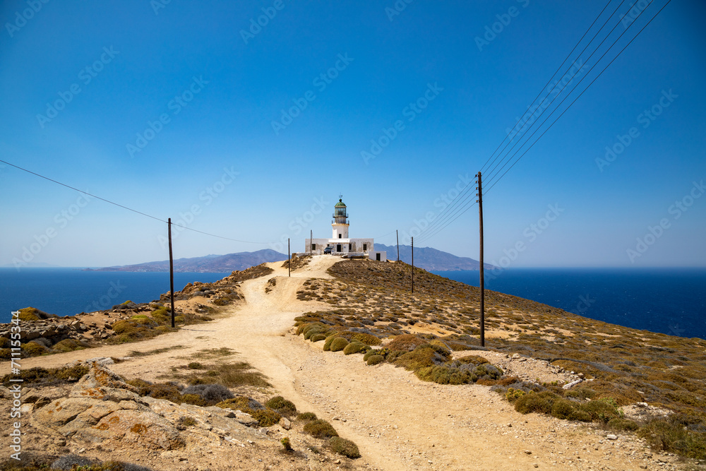 The popular Lighthouse Armenistis on the Greek island of Mykonos