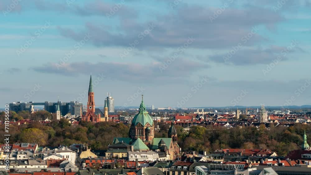 Munich's Gothic Skyline Aerial Timelapse on Partly Cloudy Day Munich's Gothic Skyline Aerial Timelapse on Partly Cloudy Day