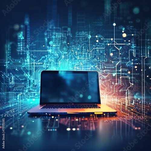 modern laptop on tech background