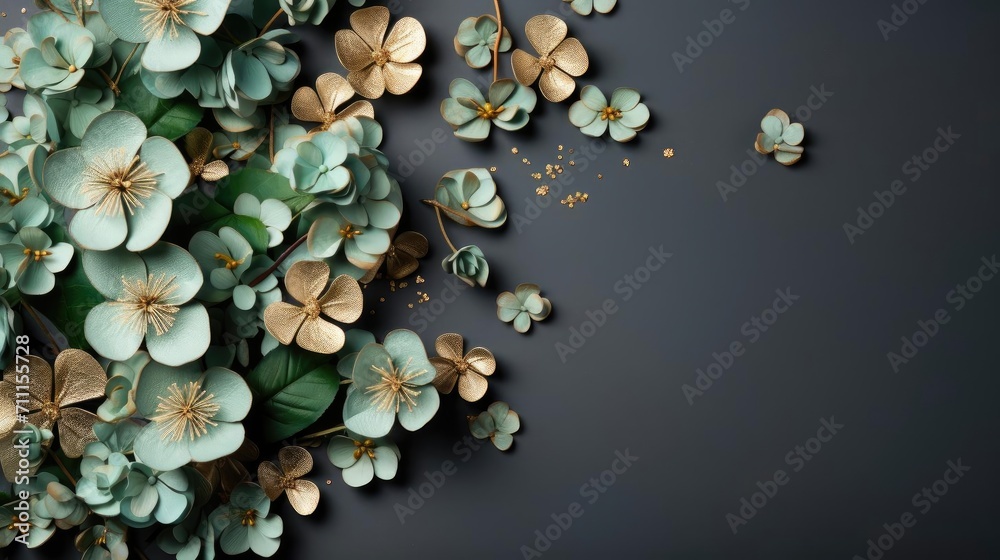 St Patrick's background with gift box , gold coins and green leaves for banner or poster design St Patrick's background with gift box , gold coins and green leaves for banner or poster design