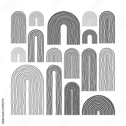 Mid century arch elements, modern geometric shapes. Contemporary design, minimalist art. Hand drawn lines. Trendy design elements for wall decor, posters, books and covers. Vector illustration