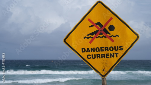 Dangerous warning boards for swimming at the beach.