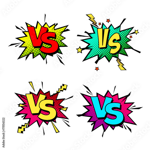 Cartoon comic background. Vs, fight versus. Comics book colorful competition poster with halftone elements. Retro Pop Art style. Vector illustration