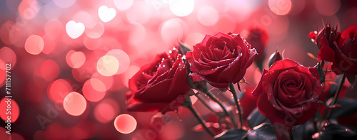 Valentine roses with blurred background and hearts