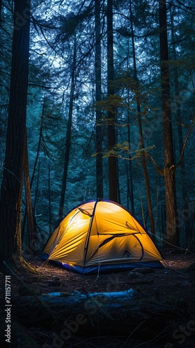 Yellow Tent in Forest, A Peaceful Retreat in Nature