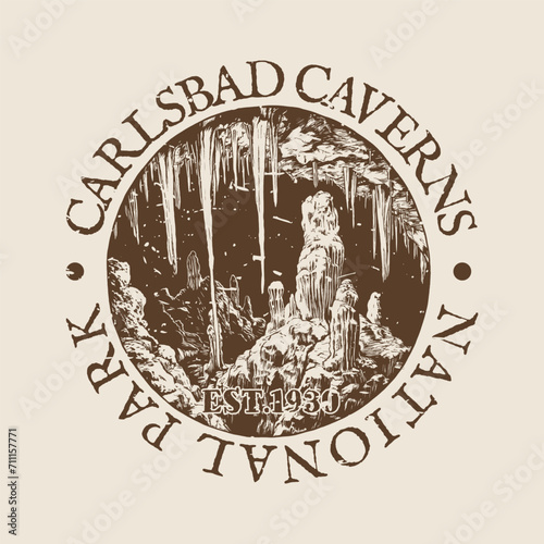 Carlsbad Caverns, New Mexico Illustration Clip Art Design Shape. National Park Vintage Icon Vector Stamp. photo