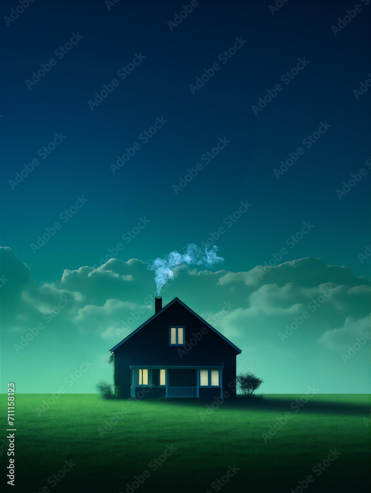 house on the field in the night