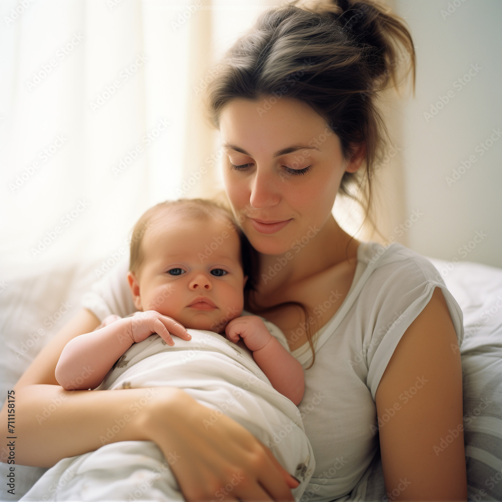 A heartwarming photo capturing the tender connection of mother and baby. A heartwarming photo capturing the tender connection of mother and baby.