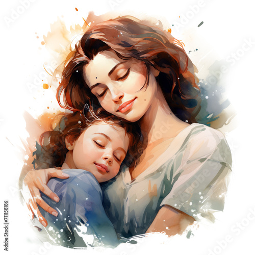 Mother and baby watercolor illustration with transparent background