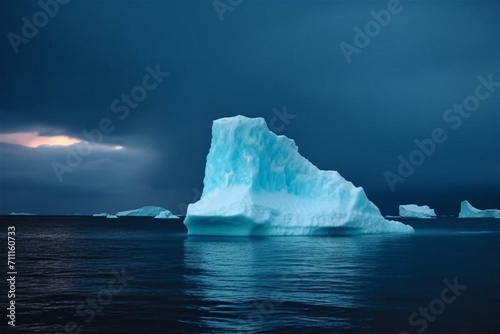 An iceberg melting in the polar sea, symbolizing climate change. Generative AI