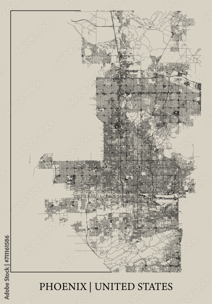 Obraz premium Phoenix (Arizona, United States) street map outline for poster.