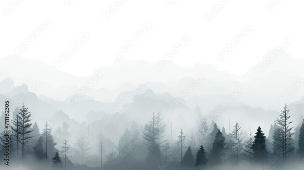 A forest with trees and fog in the background. Generative AI.