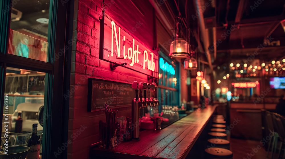 night pub in the city street night pub in the city street