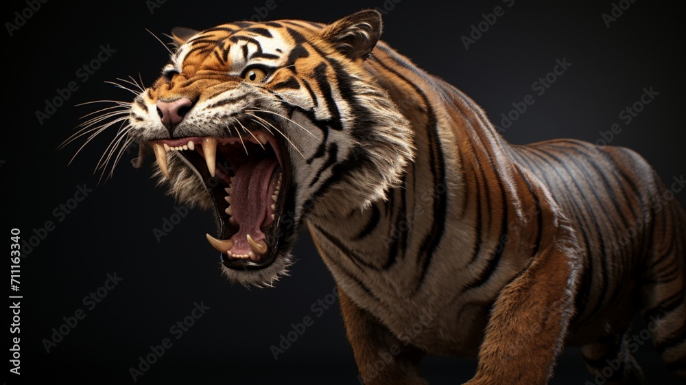Majestic Bangol Tiger Baring Ferocious Fangs in Striking Display of Power and Dominance - AI-Generative