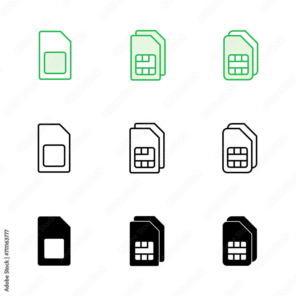 Sim card icon set. dual sim card icon vector Sim card icon set. dual sim card icon vector
