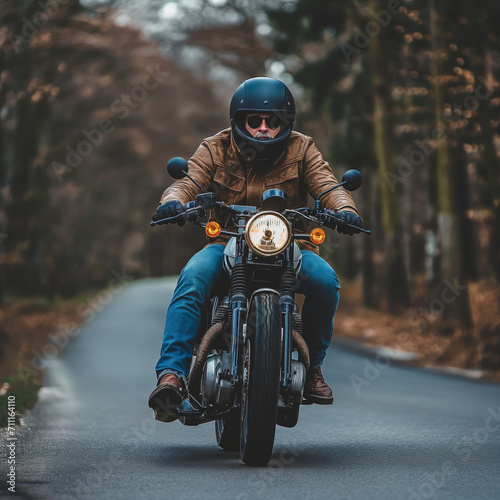 A man wearing a helmet and riding a motorcycle, new classic bike