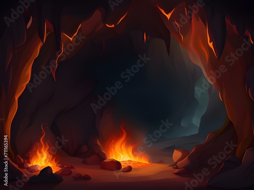 Campfire in the cave. illustration,