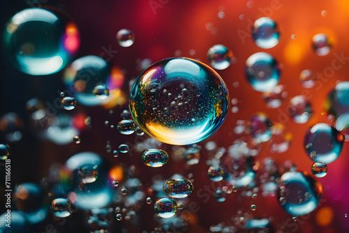 Macro Zoom of Colorful Water Bubbles on a Rustic Scene Wallpaper or Background Generative AI