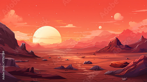 illustration of space landscape with red planet