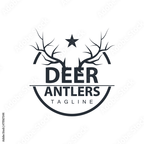Deer Antlers Logo Design Hunter Antlers Forest Animal Symbol Illustration