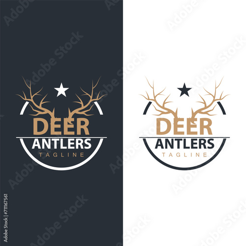 Deer Antlers Logo Design Hunter Antlers Forest Animal Symbol Illustration