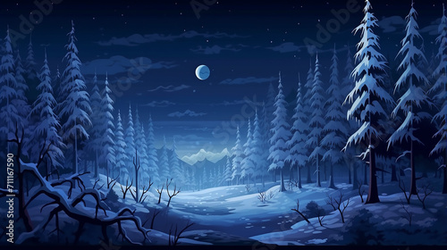winter night forest horizontal seamless pixelated