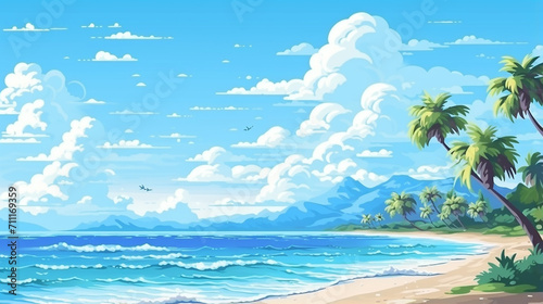 pixel art landscape scene with beautiful summer ocean beach