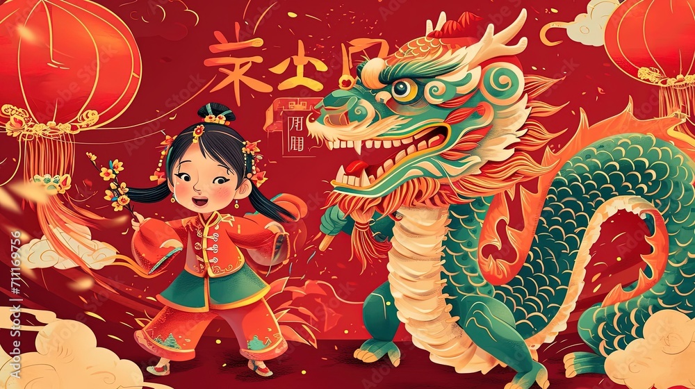 Girl and Dragon Chinese New Year