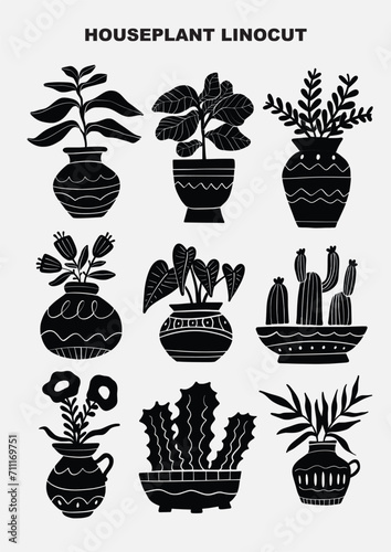 Houseplant Minimalist Linocut Illustrations