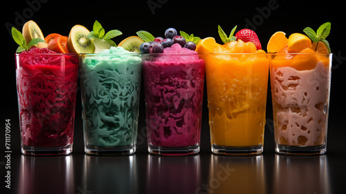 Colorful Fruit Smoothies and Juices