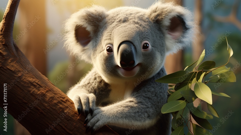 Obraz premium Curious Koala Bear Emerging from Eucalyptus Hideaway - AI-Generative