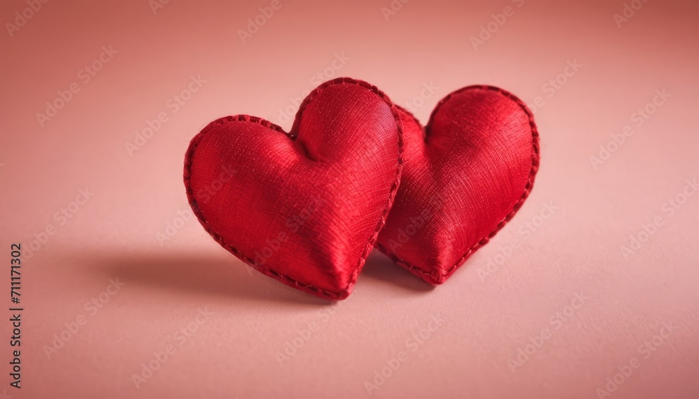 Two handmade knitted hearts in red color on a clean isolated background - concept for Mother's Day, Valentine's Day, Birthday Two handmade knitted hearts in red color on a clean isolated background - concept for Mother's Day, Valentine's Day, Birthday